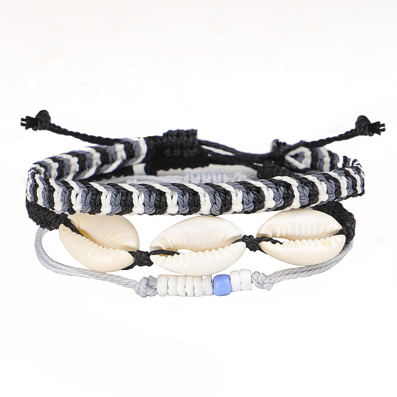 Wholesale Bohemian Colorful Wax Thread Seashell Bracelet Set